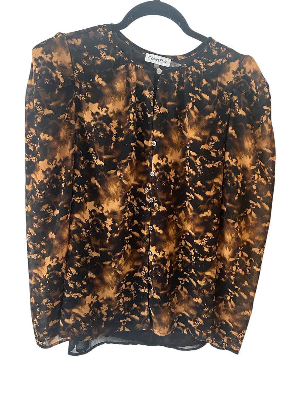 Calvin Klein Black & Brown Floral-Print Button Down Shirt